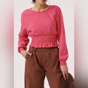 Maeve by Anthropologie Smocked Boat Neck Pullover in Dark Pink